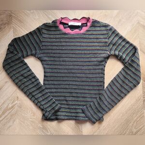 Cute Vibrant Orhanic Cotton Crew Neck Multi-colored Striped Sweater By Twik